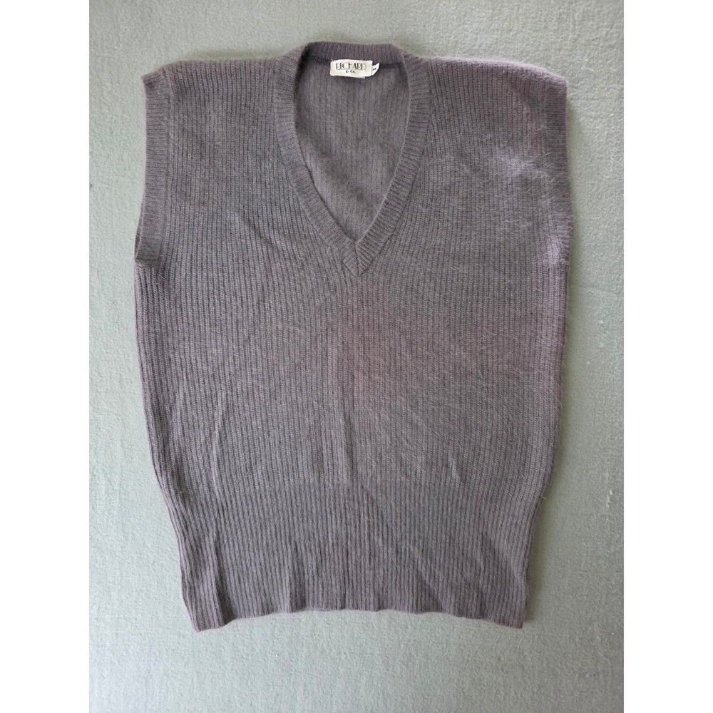 Vintage Richard & Co. Fuzzy Angora Lambswool Ribbed V-Neck Sweater Vest Grey M